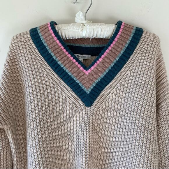 NWT Madewell Oversized Tipped Forrest V-Neck Wool Blend Sweater Tan Size XXS-S - Picture 3 of 12